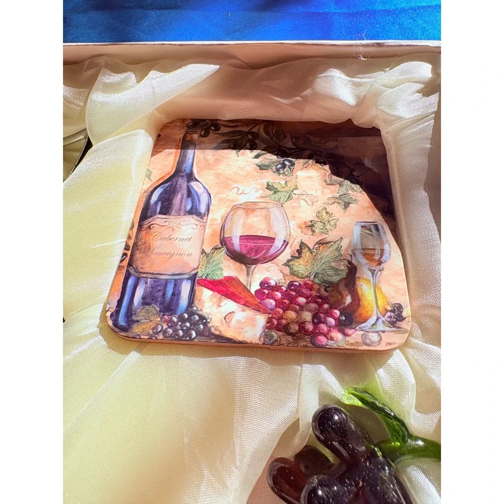 Wine‎ Accessory Gift Set Beaded Corkscrew Glass Grape Stopper and Coaster